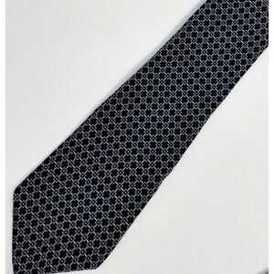 Villa Bugatti Mens Tie Navy Blue Geometric Checks 100% Silk 4" Wide 57" Long